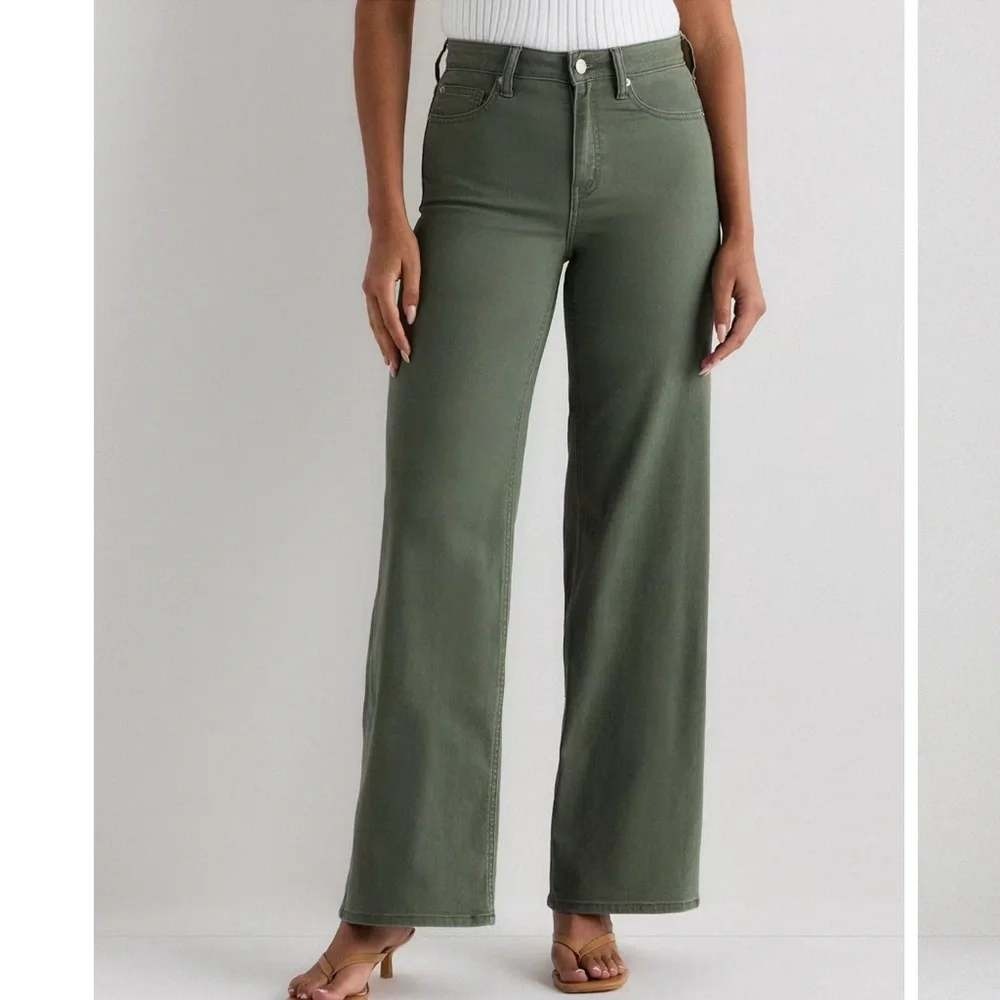 Quince Bella Stretch Wide Leg Jeans Women 33 Loden Green High Rise Denim Olive
